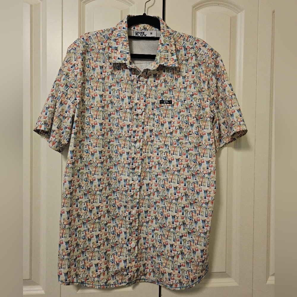 Projek Raw Shirt  Dark Black Men's Cocktail Drink Print Button Down SZ M